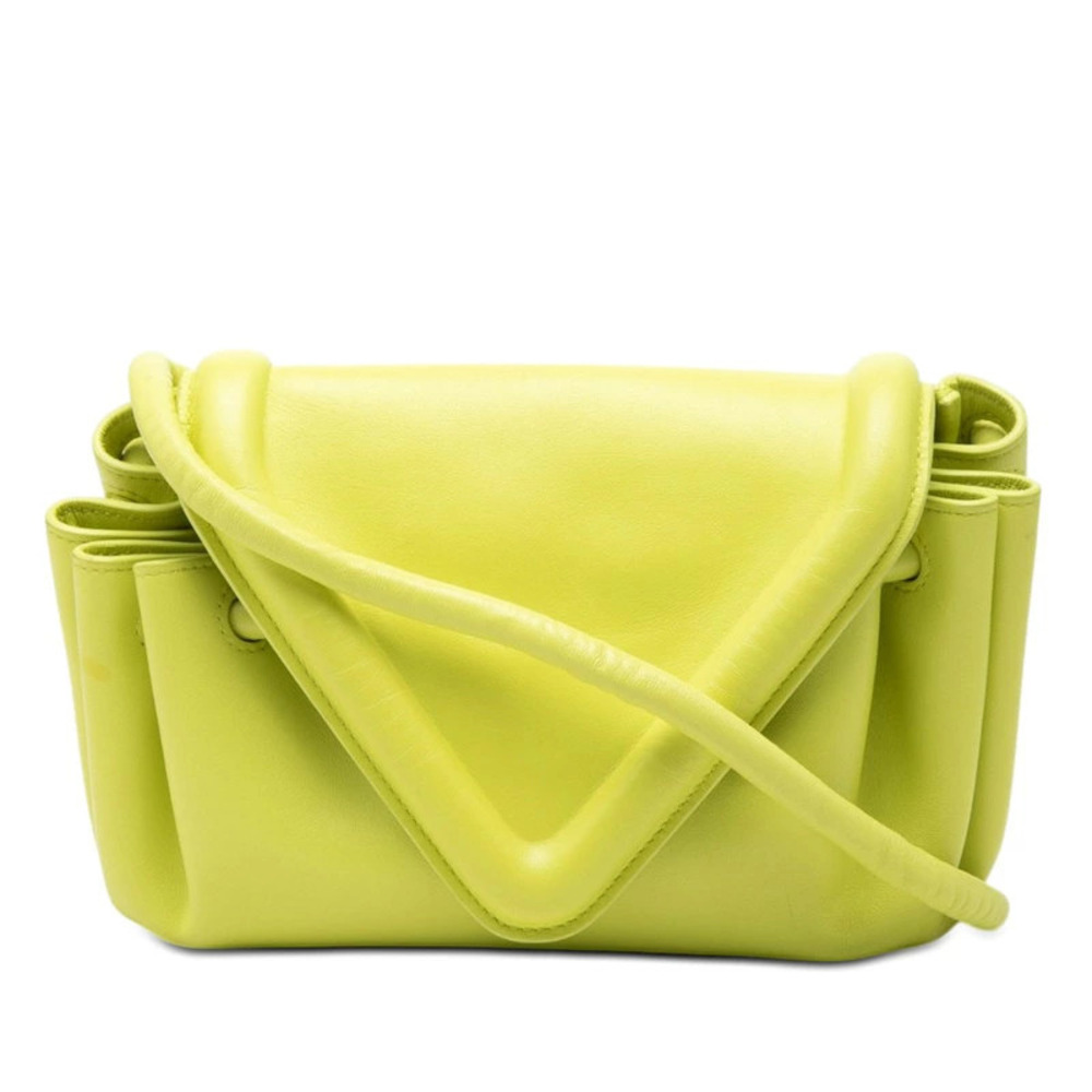 Bottega Veneta Beak Triangle Flap Shoulder Bag Neon Yellow Leather